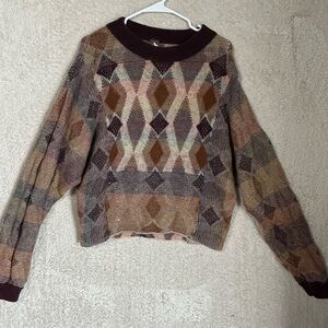 Free People Diamond Days Sweater Brown Multi,  Size M. Boho Casual Comfort